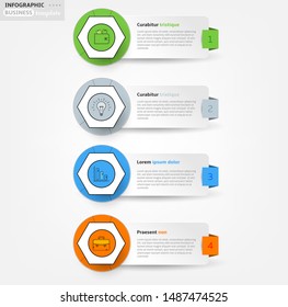 Set, group, collection of four modern labels, banners with numbers and simple line icons, isolated on white background, for infographics, presentations, documents