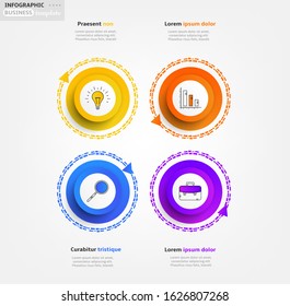 Set, group, collection of four modern labels, banners with numbers and simple line icons, isolated on white background, for infographics, presentations, documents