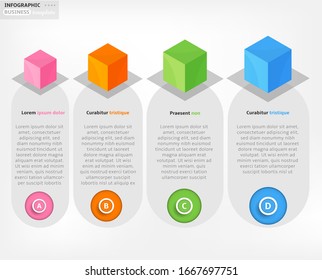 Set, group, collection of four modern labels, banners with numbers and simple line icons, isolated on white background, for infographics, presentations, documents