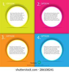 Set, group, collection of four, modern, colorful - yellow, pink, orange, blue design template, numbered labels for infographic, presentations, reports, documents