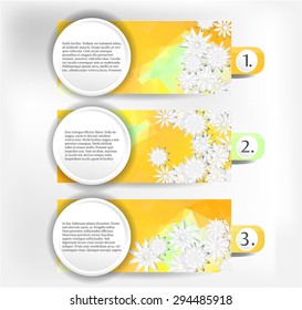 Set, group, collection of four, modern, colorful - yellow, green, orange, blue design template, numbered labels with text for infographics, presentations, reports, documents, gray background