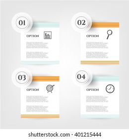 Set, group, collection of four modern, white design template, numbered labels, banners for infographic, presentations, reports, documents