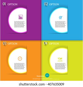 Set, group, collection of four modern labels, banners with numbers and simple icons, for infographics, presentations, documents