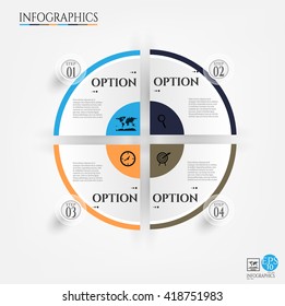 Set, group, collection of four modern labels, banners with numbers and simple icons, isolated on bright background, for infographics, presentations, documents