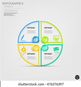 Set, group, collection of four modern labels, banners with numbers and simple icons, isolated on bright background, for infographics, presentations, documents
