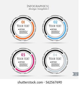 Set, group, collection of four modern labels, banners with numbers and simple icons, isolated on bright background, for infographics, presentations, documents