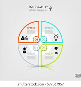 Set, group, collection of four modern labels, banners with numbers and simple icons, isolated on bright background, for infographics, presentations, documents