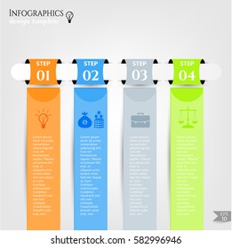 Set, group, collection of four modern labels, banners with numbers and simple icons, isolated on bright background, for infographics, presentations, documents