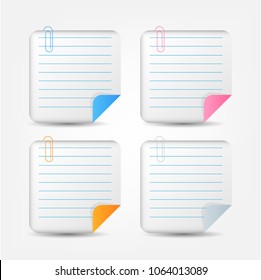 Set, group, collection of four paper pieces, isolated on bright background