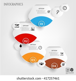 Set, group, collection of modern labels, banners with numbers and simple icons, isolated on bright background, for infographics, presentations, documents
