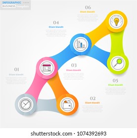 Set, group, collection of six modern labels, banners with numbers and simple line icons, isolated on bright background, for infographics, presentations, documents