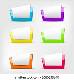 Set, group, collection of six modern labels, banners with numbers, isolated on bright background, for infographics, presentations, documents, brochures, reports