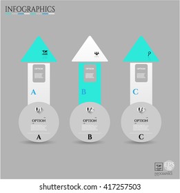 Set, group, collection of three gray, blue modern labels, banners with numbers and simple icons, isolated on bright background, for infographics, presentations, documents