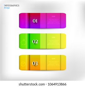 Set, group, collection of three modern labels, banners with numbers and simple line icons, isolated on white background, for infographics, presentations, documents
