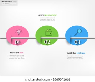 Conjunto, grupo, colección de tres etiquetas modernas, banners con números e iconos de línea simples, aislados en fondo blanco, para infografías, presentaciones, documentos