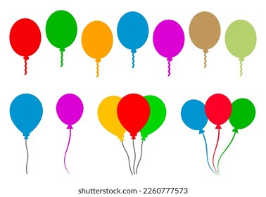 Set group colored helium fly balloons icon - vector