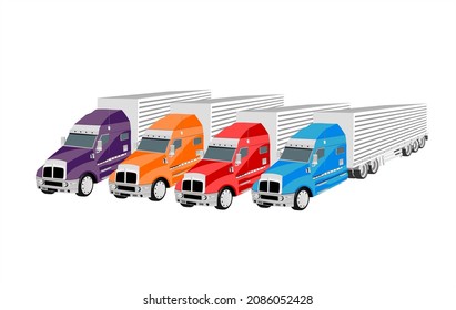 Set of group of  colored trucks isolated on white vector