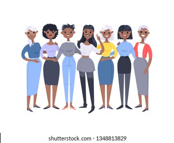 Set of a group of different african american women. Cartoon style characters of different ages. Vector illustration people