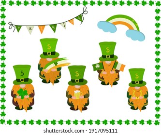 Set, a group of elves dressed as St. Patrick's Day, Rainbow and Holiday Flags