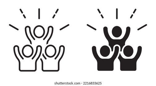 Set of group happy people icons. Joy expression feeling symbol, party friends sign, happy work friends, vector.