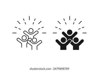 Set of group happy people icons. Joy expression feeling symbol, party friends sign, happy work friends, vector illustration