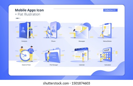 Set of group mobile apps icon and illustration on the landing page template