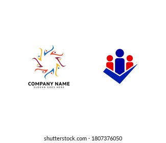 Set of Group people check logo design vector template
