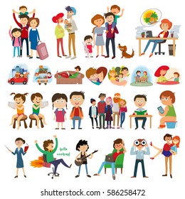 set group of people. family, teenagers, children, relationships, Transportation