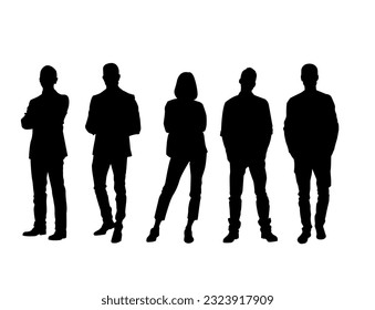 Set of group of standing business people, man and woman flat color
isolated on white background