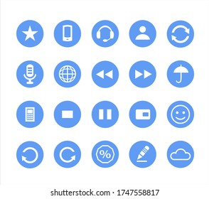Set, a group of vector illustrations of round icons, buttons, and icons in blue