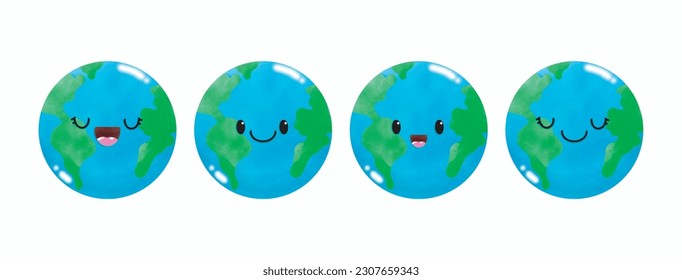 conjunto de grupos de elementos de emoción de color de agua mundial, Día del Medio Ambiente Mundial, salvar el mundo, Día de la Tierra, en ilustración de fondo blanco