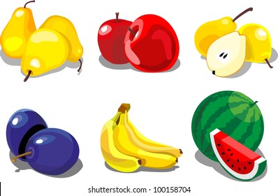 Set groups of fruits on white background