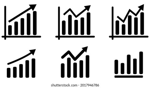 Conjunto de iconos de gráfico de barras en crecimiento. Concepto de negocios de progreso infográfico. Ilustración del vector aislada en el fondo

