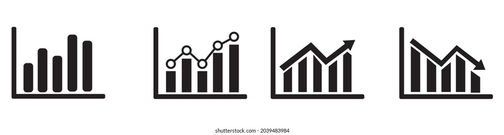 Set of growing bar graph icon in black on a white background	