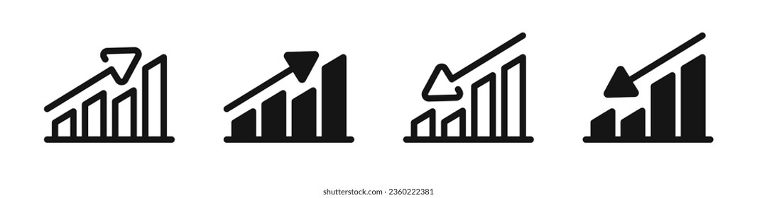 Set of growing bar graph icons. Growing graph vector icons. Infographic charts with arrows. Growing arrows set. EPS 10