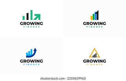 Juego de diseños de logotipos de finanzas en crecimiento vector de concepto, icono de la plantilla de diseño de los asesores financieros