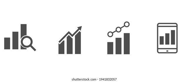 Set of growing graph icon. Analysis to success chart vector symbol. 640x640 pixels.