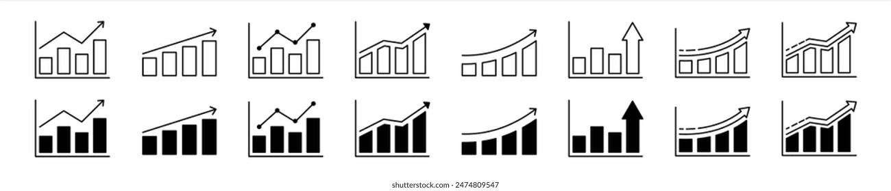 set of growing graph icon. chart increase, progress bar, profit growing symbol, growth success icon. vector illustration