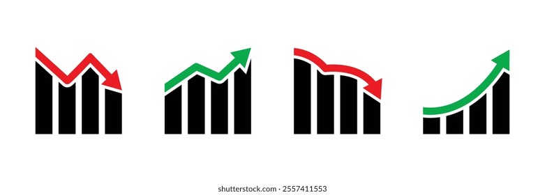 Set of growing graph icon  collection. Business growth chart, increase and decrease graph symbol. Vector Illustration.