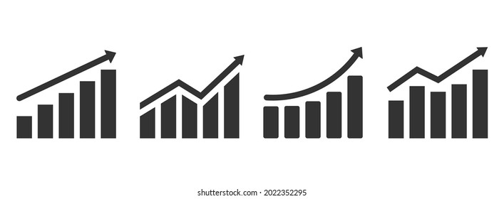 Set of growing graph icons. Profit growing vector, chart increase profit. Graph with arrow. Vector illustration. Eps 10.