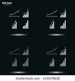 Set of growing graphs flat grayscale vector icon.