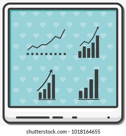Set of growing graphs flat vector icon.