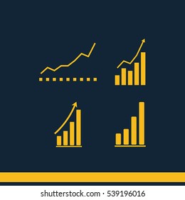 Set of growing graphs vector icon. Arrow up chart flat illustration. Sales report pictogram.