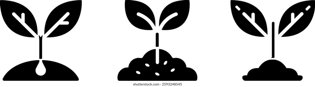 Set of growing plant icons in black and white.