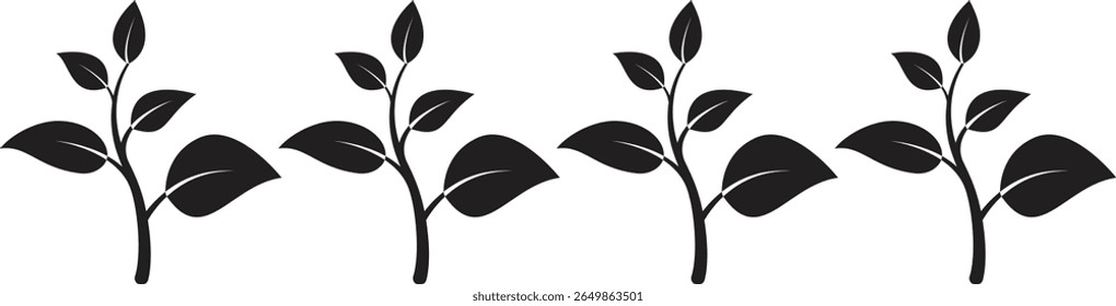 Set of growing plant icons representing eco-friendly growth stages, sustainable agriculture development, organic farming progress with transparent background