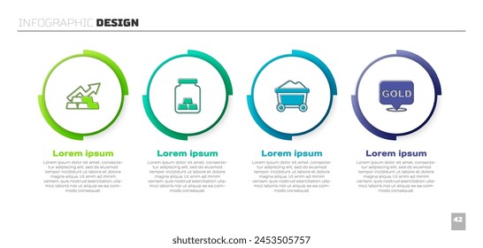 Set Growth arrow with gold bars, Gold, Mine cart and . Business infographic template. Vector