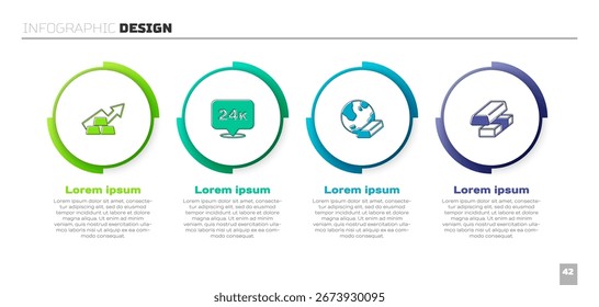 Defina a seta Crescimento com barras de ouro, ouro 24k e dinheiro de troca. Modelo de infográfico comercial. Vetor