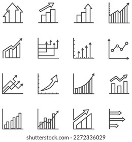 Set of growth chart line icon. Business increase graph symbol vector.