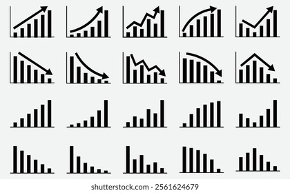 Set of Growth and Decline Chart Icons in Black and White