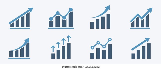 Set of growth graph vector icons. Business chart. Financial rise up. Increase profit.